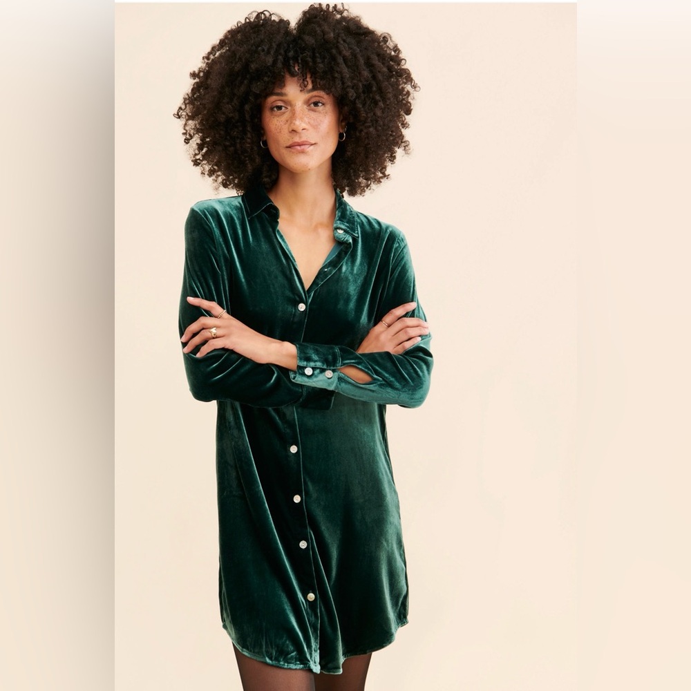 Faherty Velvet Genevieve Mini Green Dress XXL